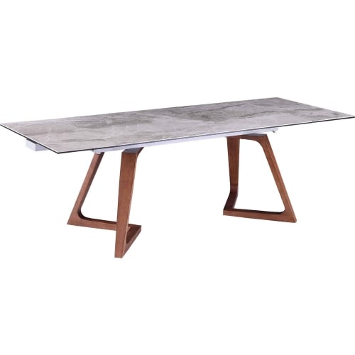 Emilia 63" Extendable Dining Table in White & Gray Marble Ceramic